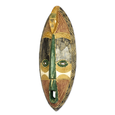 Máscara de madera africana - Máscara rústica de madera africana hecha a mano en Ghana