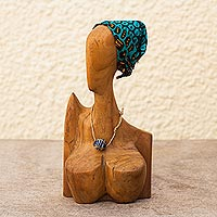 Teak wood sculpture, 'Head Scarf'