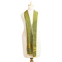 Cotton blend kente cloth scarf, 'Green Pebbles' - Authentic Handwoven Green Cotton Kente Cloth Scarf