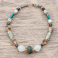 Recycled glass beaded necklace, 'Good Earth' - Recycled Glass Beaded Necklace Crafted in Ghana