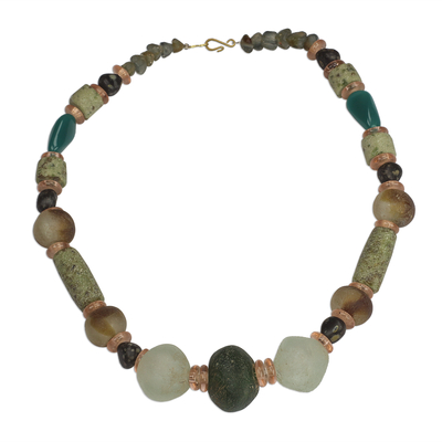 Recycled glass beaded necklace, 'Good Earth' - Recycled Glass Beaded Necklace Crafted in Ghana