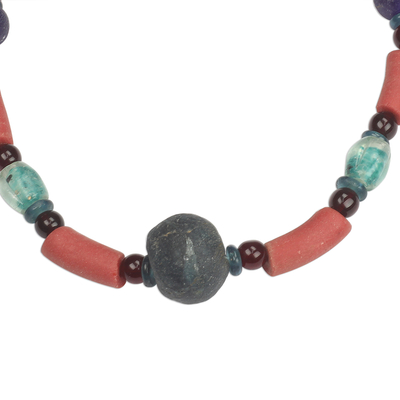 Recycled glass beaded necklace, 'Eco Aseda' - Recycled Glass Beaded Necklace Crafted in Ghana