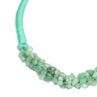 Agate beaded torsade necklace, 'Original Forest' - Green Agate Beaded Torsade Necklace from Ghana
