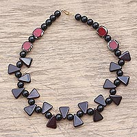 Recycled glass beaded necklace, 'Boho Triangles' - Triangle Pattern Recycled Glass Beaded Necklace from Ghana