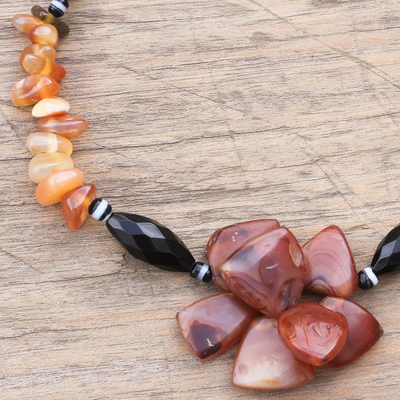 Agate and recycled glass beaded pendant necklace, 'Forfoi Beauty' - Agate and Recycled Glass Beaded Pendant Necklace from Ghana