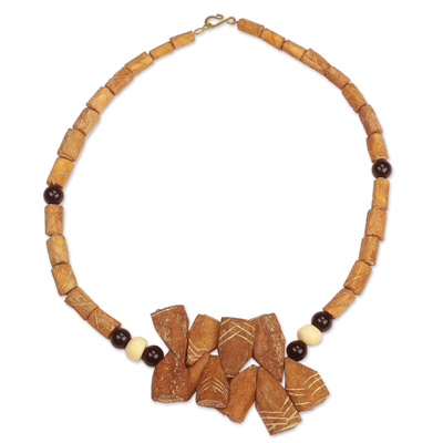 Halskette mit Anhänger aus Batik-Onyx und Kuhknochenperlen - Batik-Onyx- und Knochenperlen-Anhänger-Halskette aus Ghana