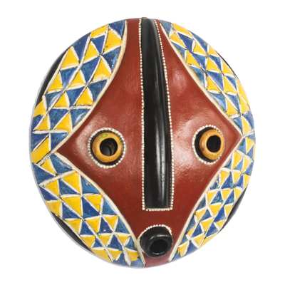 African wood mask, 'Round Color' - Colorful African Wood Mask Crafted in Ghana