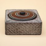 Wood decorative box, 'Treasure' - Square Wood and Aluminum Decorative Box from Ghana