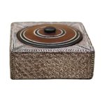 Wood decorative box, 'Treasure' - Square Wood and Aluminum Decorative Box from Ghana