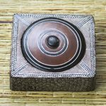 Wood decorative box, 'Treasure' - Square Wood and Aluminum Decorative Box from Ghana