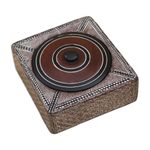 Wood decorative box, 'Treasure' - Square Wood and Aluminum Decorative Box from Ghana