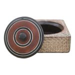 Wood decorative box, 'Treasure' - Square Wood and Aluminum Decorative Box from Ghana
