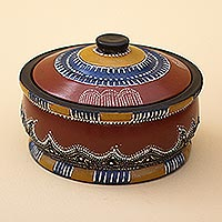 Colorful Wood Decorative Jar Crafted in Ghana,'Colorful Hut'