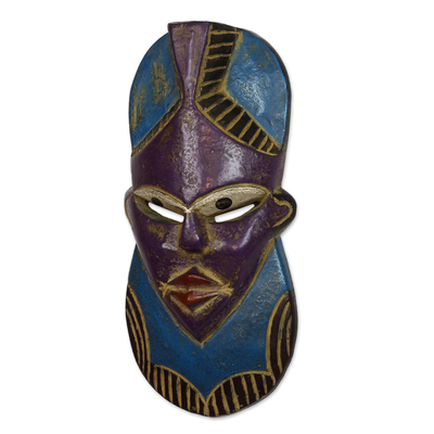 Máscara de madera africana - Máscara de madera africana azul y morada de Ghana
