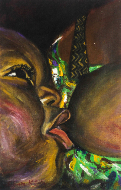 'Future Strength' - Signed Painting of a Child Feeding from Nigeria