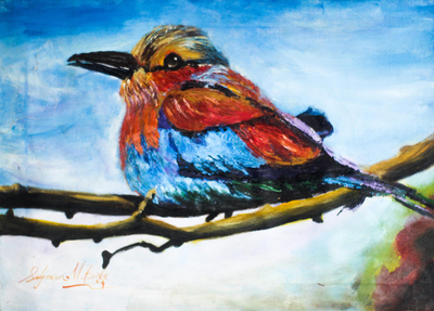 'Joy of the Day' - Signed Impressionist Painting of a Bird from Nigeria