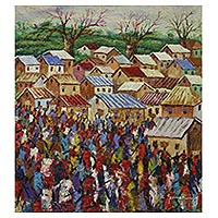 'Market Side II' - Signed Impressionist Market Scene Painting from Ghana