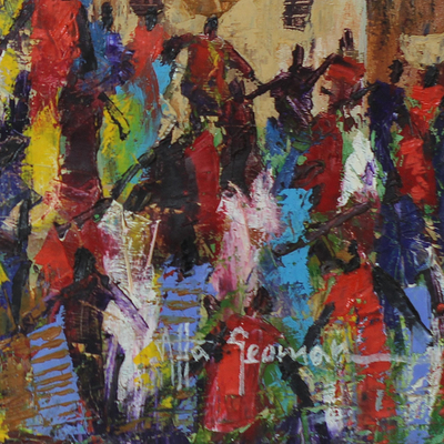 'Market Side II' - Signed Impressionist Market Scene Painting from Ghana
