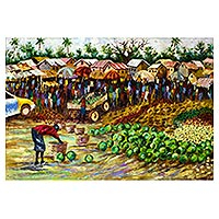 'Market Side' (2018) - Ghanaian Oil Painting of Village Market Scene - Unstretched