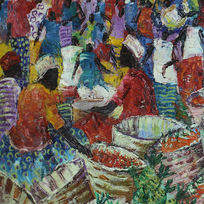 'central market' (2018) - pintura impresionista colorida de la escena del mercado (2018)