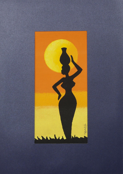 'Night Pot' - Pintura expresionista firmada de una mujer con un frasco.