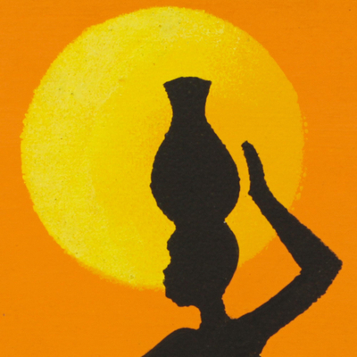 'Night Pot' - Pintura expresionista firmada de una mujer con un frasco.