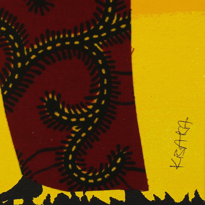 'Rejoice II' - Pintura firmada de un hombre africano en ropa de algodón rojo
