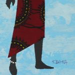 'Father's Pride I' - Father and Child Painting with Red and Blue Cotton Accents