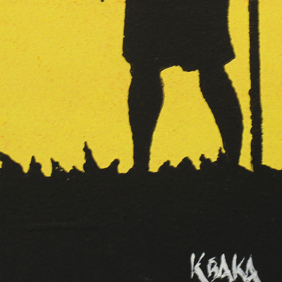 'Warrior' - Signed Expressionist Painting of a Spear Warrior from Ghana