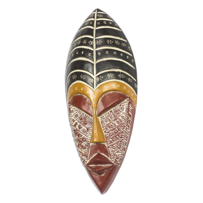 Máscara de madera africana - Máscara de Madera Africana Negra y Roja con Aluminio Repujado