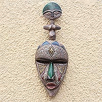 African wood mask, 'Akuaba Face' - Fertility Doll African Wood Mask from Ghana