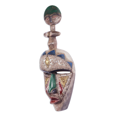 African wood mask, 'Akuaba Face' - Fertility Doll African Wood Mask from Ghana