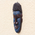 African wood mask, 'Kabuame Face' - Blue and Brown African Wood and Aluminum Mask from Ghana