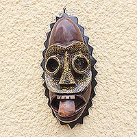 African wood mask, 'Tongue' - Whimsical African Sese Wood Mask from Ghana