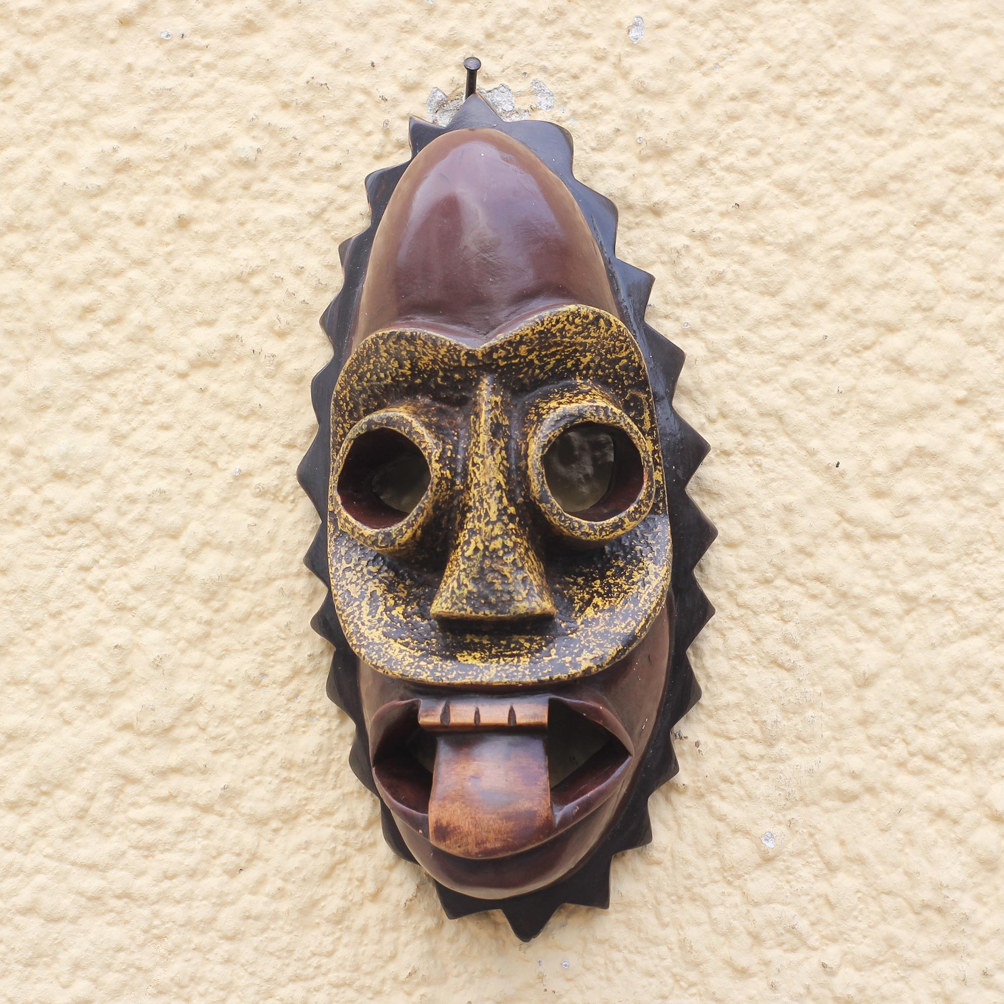 Whimsical African Sese Wood Mask From Ghana Tongue Novica