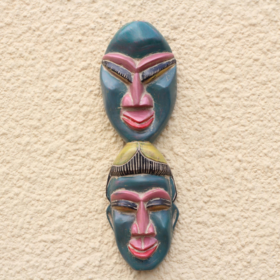 Afrikanische Holzmaske - Afrikanische Sese-Holzmaske mit Zwillingsmotiv aus Ghana
