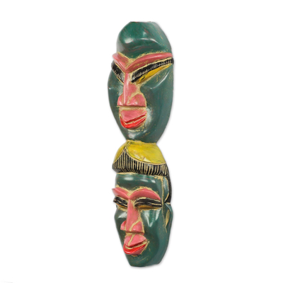 Afrikanische Holzmaske - Afrikanische Sese-Holzmaske mit Zwillingsmotiv aus Ghana