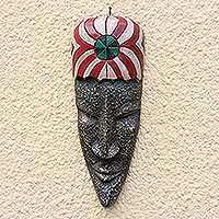 African wood mask, 'Eyram' - Textured African Wood Mask Crafted in Ghana