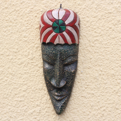 Máscara de madera africana, 'Eyram' - Máscara de madera africana texturizada elaborada en Ghana