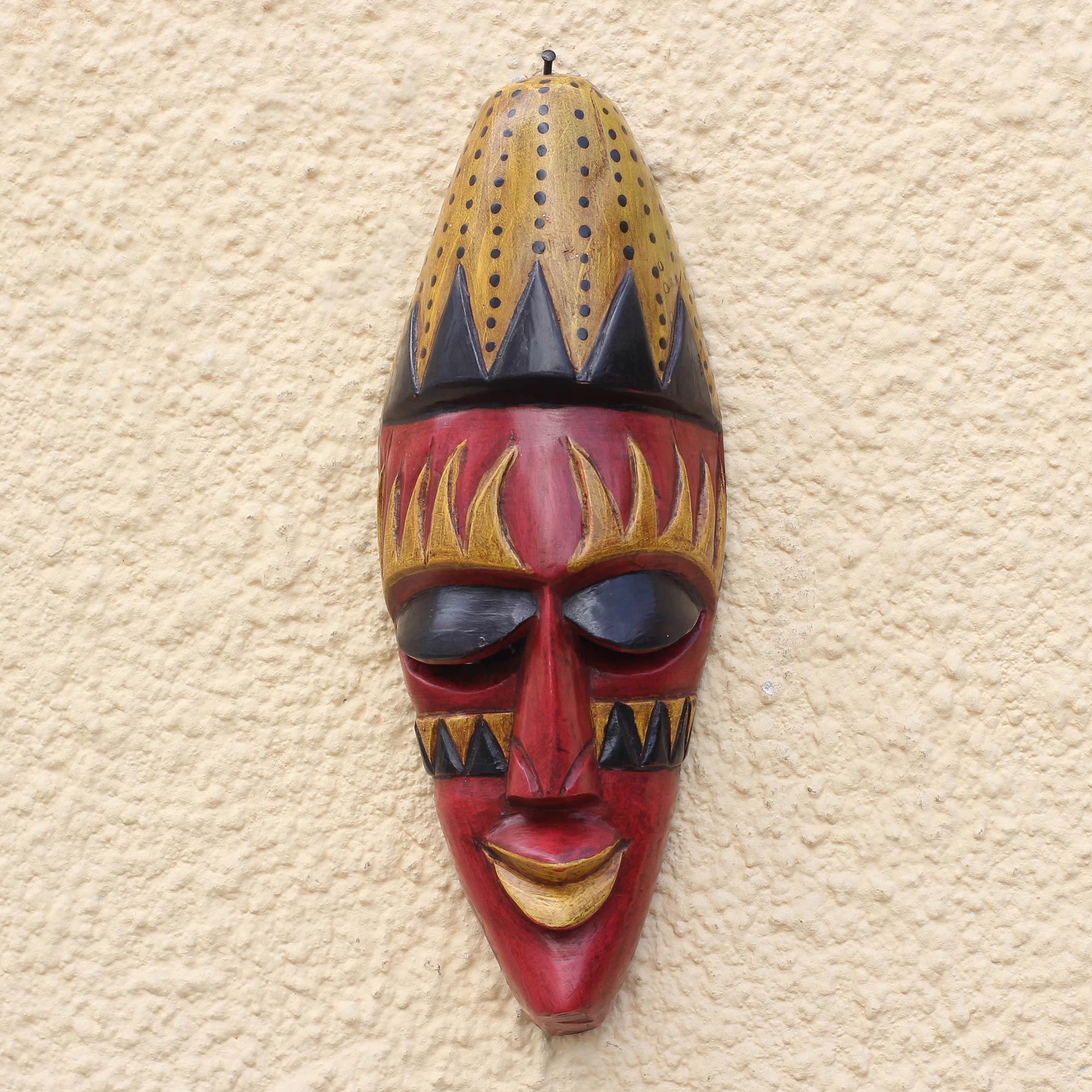 Fire Motif African Wood Mask from Ghana - Fiery Face | NOVICA