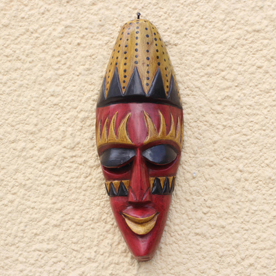 Máscara de madera africana - Máscara de madera africana con motivo de fuego de Ghana