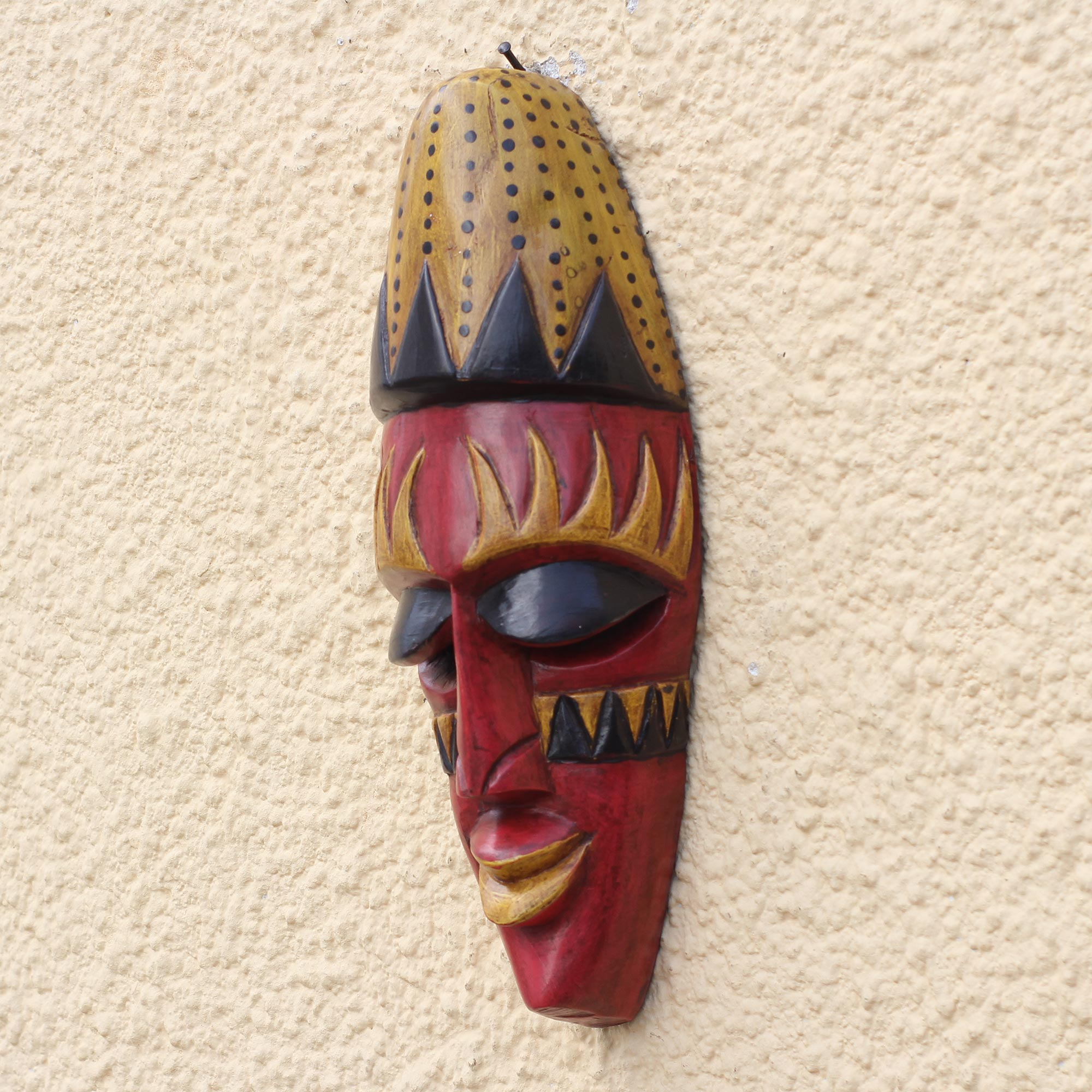 Fire Motif African Wood Mask from Ghana - Fiery Face | NOVICA