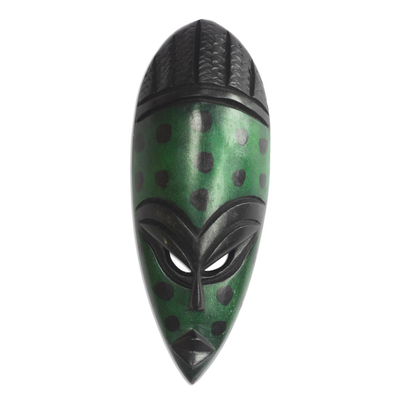 African wood mask, 'Odo Dots' - Spotted African Wood Mask in Green from Ghana
