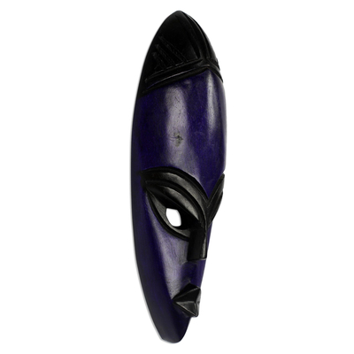 African wood mask, 'Akiti Beauty' - African Sese Wood Mask in Cobalt from Ghana