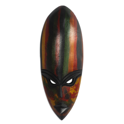Colorful African Sese Wood Mask from Ghana