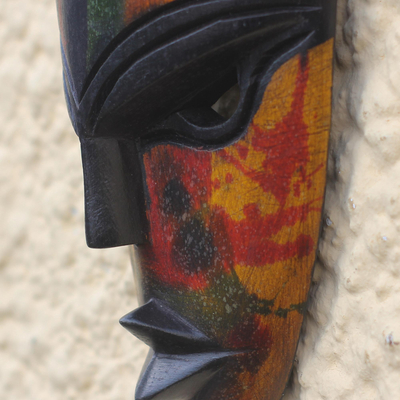 African wood mask, 'Abena Colors' - Colorful African Sese Wood Mask from Ghana