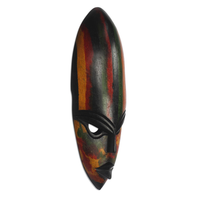 African wood mask, 'Abena Colors' - Colorful African Sese Wood Mask from Ghana
