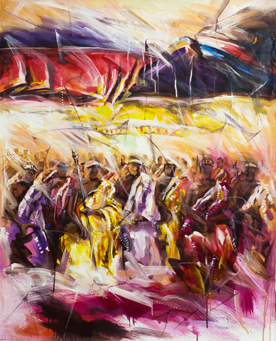 Königliche Versammlung' (2019) - Signiertes expressionistisches Gemälde eines Royal Durbar (2019)