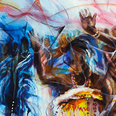 'Denkwürdige Begrüßung' (2017) - Signierte kulturell-expressionistische Malerei aus Ghana (2017)