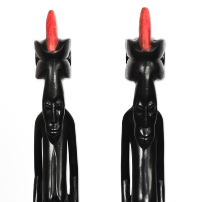 Wood sculptures, 'Fulani Couple' (pair) - Fulani-Inspired Sese Wood Sculptures from Ghana (Pair)